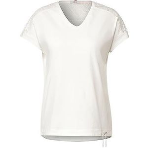 Cecil B320259 T-shirt met kant voor dames, Vanilla Wit