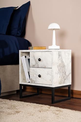 Freesia marmeren nachtstandaard, zwart, 50 x 18 x 5 cm, spaanplaat, 100% melamine, dikte 18 mm, perfect voor moderne ruimtes thuis, kantoor, studie, elegant design en