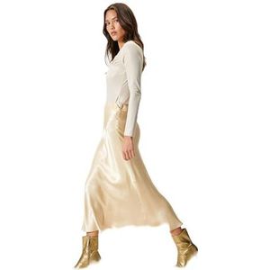 Koton Jupe mi-longue en satin pour femme, Camel (100), 44