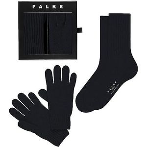 FALKE X-Mas Geschenkset voor heren, ademende sokken en handschoenen, klimaatregulering, geurremmend, wol tot halverwege de kuit zonder patroon, effen 1, Blauw (Dark Navy 6375)