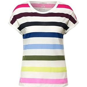 Cecil B317972 T-shirt met veelkleurige strepen voor dames, 1 stuk, Vanilla Wit