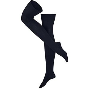 ESPRIT Ribbed Katoenen sokken, biologische wol, duurzaam, lang, effen, 1 paar hoge sokken voor dames (1 stuk), blauw (Space Blue 6116)