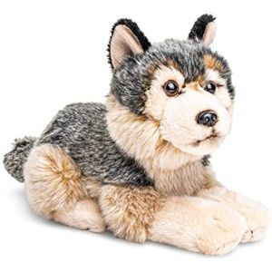 Uni-Toys - Grijze wolf, liggend - 22 cm (lengte) - pluche wolf, lupus - pluche, knuffeldier