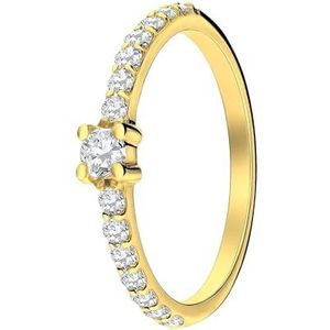 Lucardi Dames Zilveren goldplated ring met zirkonia stenen - Ring - 925 Zilver - Goudkleurig - 16.50/52 mm