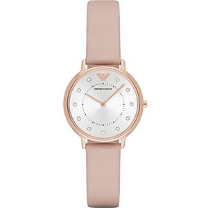 Emporio Armani Montre pour femme, mouvement à deux aiguilles, boîtier en acier inoxydable or rose de 32 mm avec bracelet en cuir, AR2510