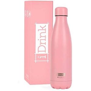 I-Drink RI01 dubbelwandige stalen thermosfles, 350 ml, BPA-vrij, 3 pastelroze