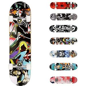 WeSkate Skateboard voor beginners, 70 x 20 cm, compleet skateboard, 7-laags, dubbele kick, concaaf, antislip skateboard, PU-wielen, voor kinderen en volwassenen (kleurrijk)