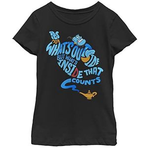 Disney Aladdin Genie Out Bottle Quote Girls T-shirt, standaard zwart, zwart.