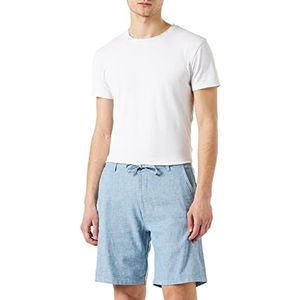 SELETED HOMME Slhregular-geborduurde Linen Shorts Noos linnen broek voor heren, Deep Water/detail: W. Oatmeal mix