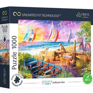 Trefl Prime Puzzels UFT Vacay Time: Sailboats View – 1000 stuks, dik karton, biologische boot, zeilboot, strand, vakantie, zomer, honden, entertainment voor volwassenen en kinderen vanaf 12 jaar