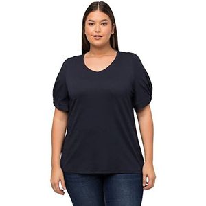 Ulla Popken T-shirt classique avec nœud sur les manches pour femme, Marine, 56-58