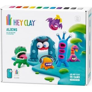 Hey Clay Aliens Set - Kleurrijke klei luchtdrogende klei voor kinderen - Air Dry Clay Kit 15 dozen en modelleergereedschap met grappige interactieve instructies