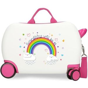 Roll Road Everything is Ok Kinderkoffer, wit, 45 x 31 x 20 cm, stijf, ABS, 24,6 l, 1,8 kg, 4 wielen, handbagage, wit, kinderkoffer, Wit., Koffer voor kinderen