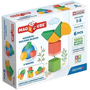 Geomag - Magicube Shapes - Magnetische bouwstenen om te stapelen voor baby's vanaf 1 jaar - 6 kubussen in 4 kleuren en vormen - 100% gerecycled kunststof