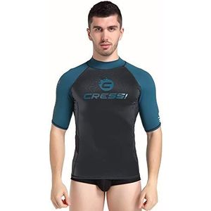 Cressi Hydro Rash Guard shirt voor heren, korte mouwen, van elastische speciale stof, zonwering, UV (UPF) 50+, zwart/petrol