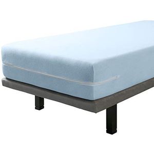 SAVEL Matrashoes van elastische badstof, 100% katoen, blauw (90 x 190/200 cm), matrasbeschermer met ritssluiting, volledige matrasbescherming, verkrijgbaar in verschillende maten