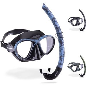 Cressi Metis & Corsica Camouflageset voor vissen en apneu, bestaande uit masker Metis en Snorkel Corse camouflage, blauw