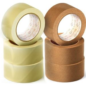 OFITURIA Plakband, ideaal verpakkingstape voor het verpakken van kartonnen dozen, verzending en verhuizing, 6 rollen tape, duurzaam plakband (3 transparant, 3 breekbaar)
