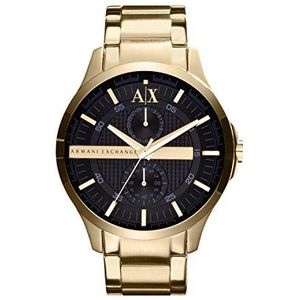 Armani Exchange Herenhorloge, multifunctioneel uurwerk, 46 mm goudkleurige roestvrijstalen behuizing met armband van roestvrij staal, AX2122, zwart, armband, zwart.