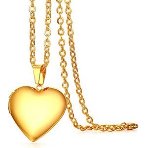 JewelryWe Halsketting met open fotohouder voor dames, heren, kinderen, graveren, cadeau met hartvormige hanger