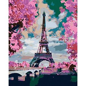 Zuty 1379210 Schilderen op nummer Eiffeltoren en roze bomen 40 x 50 cm zonder spieraam