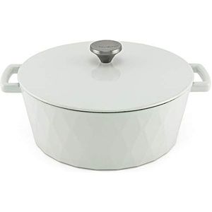 HearthStone Cookware - Diamond gietijzer geëmailleerd, wit, 28 cm, 6,9 l, voor alle oppervlakken, inclusief inductie en oven.