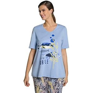 Ulla Popken T-shirt voor dames, klassiek, V-hals, lange mouwen, voor dames, Blue Dusk