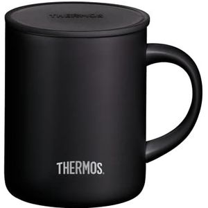 Thermos Roestvrij stalen beker Longlife Cup 350 ml, beker roestvrij staal zwart met erop te leggen deksel, koffiebeker houdt dranken langer warm, ideaal voor kantoor of camping, 1 stuk