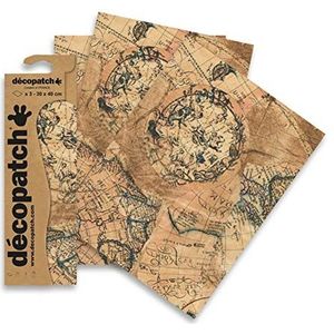 Décopatch - Pak van 3 vellen papier met Atlas-effect vintage - Elk vel 30 x 40 cm - Voor gebruik met Decopach lijm en bruine lak - Ref. C806C