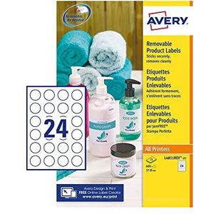 Avery - Verpakking met 600 afneembare etiketten, rond, wit, Ø 37 mm, inkjet of laser (L4851REV-25) Avery