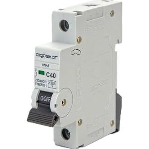 1P mini automatische stroomonderbreker, 40 A, C-curve, grijs, beschermt circuits tegen overbelasting en kortsluiting. Compact en efficiënt, ideaal voor woningen en winkels.