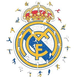 Iconic Puzzles, Real Madrid logo, officieel product, houten puzzels voor volwassenen en kinderen, 100% duurzaam hout, maat M, 250 stuks