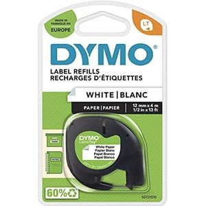 DYMO LetraTag originele papieren etiketten, 12 mm x 4 m, zwart op wit, zelfklevende etiketten voor DYMO LetraTag labels