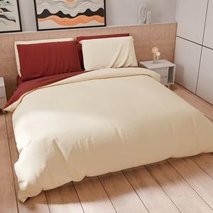 PETTI Artigiani Italiani - Eenpersoons beddengoed 160 x 200 cm (1 kussensloop 50 x 80 cm inclusief), zacht microvezel beddengoed crème - Bordeaux