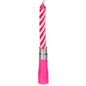 Dekohelden24 Roze roze muzikale verjaardagskaars met witte strepen, Happy Birthday, maat: H/Ø 11 x 1,5 cm