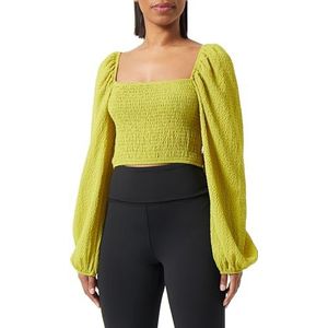 Koton Korte blouse met pofmouwen en vierkante hals, damesblouse, Groen (973)