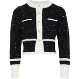 Aleva Cardigan en tricot rétro pour femme - Couleur contrastée - Col rond - Noir - Taille M/L - M, Noir, M
