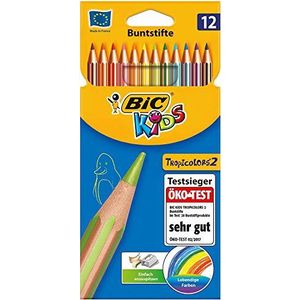 BIC Kids Tropicolors Kleurpotloden 2 om te beschilderen in 12 kleuren, in kartonnen etui, vanaf 5 jaar, breuk- en houtvrij