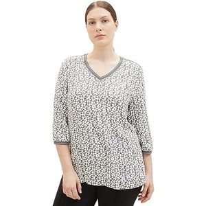 TOM TAILOR T-shirt à manches 3/4 pour femme, 33766 - Motif floral gris, 54/grande taille