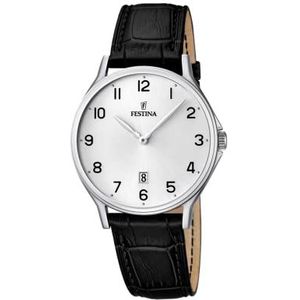 Festina Heren analoog quartz horloge met lederen band F16745/1, zilver/zwart, riem, Zilver/zwart, riem