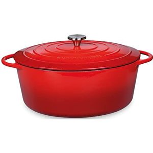 Küchenprofi 0402000433 Geëmailleerde gietijzeren braadpan met deksel, rood/zwart, 33 cm, geëmailleerde broodpan voor alle warmtebronnen, voor smoren, bakken en braden