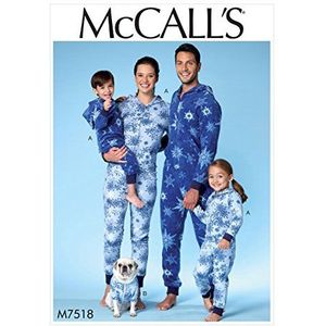 McCall's Patterns 7518 hondenjumpsuit en mantel voor heren, dames, jongens, meisjes, kinderen, maat S-XL, stof, meerkleurig, 17 x 0,5 x 0,07 cm