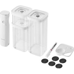 ZWILLING FRESH & SAVE Cube Vacuümstarterset, maat S, 6-delig, inclusief 3 CUBE S-containers, vacuümpomp, maatlepel, NFC-etiketten