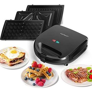 Aigostar 3 in 1 Wafelijzer - Tosti Apparaat - Contact Grill - 750W - Zwart