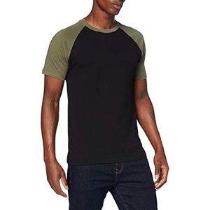 Urban Classics Raglan Contrast T-shirt voor heren, 1 stuk, zwart/olijfgroen