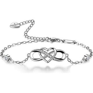 Bo&Pao Infinity armband voor dames en meisjes, 925 sterling zilver, 21 cm, verstelbaar, Sterling zilver, Zirkoniumoxide