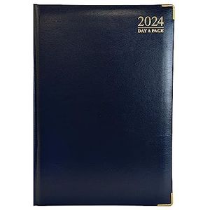 G4GADGET Agenda 2024 A4 blauw 1 dag per pagina gewatteerd met harde kaft en gouden randen