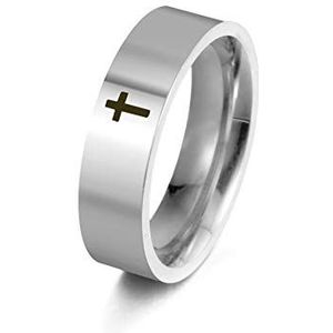 Dreamtimes Kruis Ring Rvs Ring Christelijk Jezus Christus God Kruis Ring Gebed Sieraden voor Heren Dames Zilveren Kleur, Medium, N