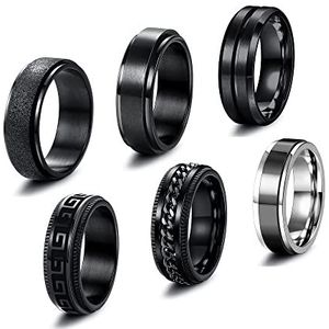 JeweBella Set van 6 roestvrijstalen gedraaide ringen voor heren - 8 mm - Zwart - Keltische vintage ringen - Trouwringen - Maat S en R, Roestvrij staal