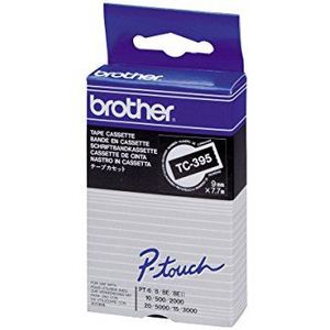 Brother TC-395 | Originele labeltape cassette | wit op zwart | 9mm